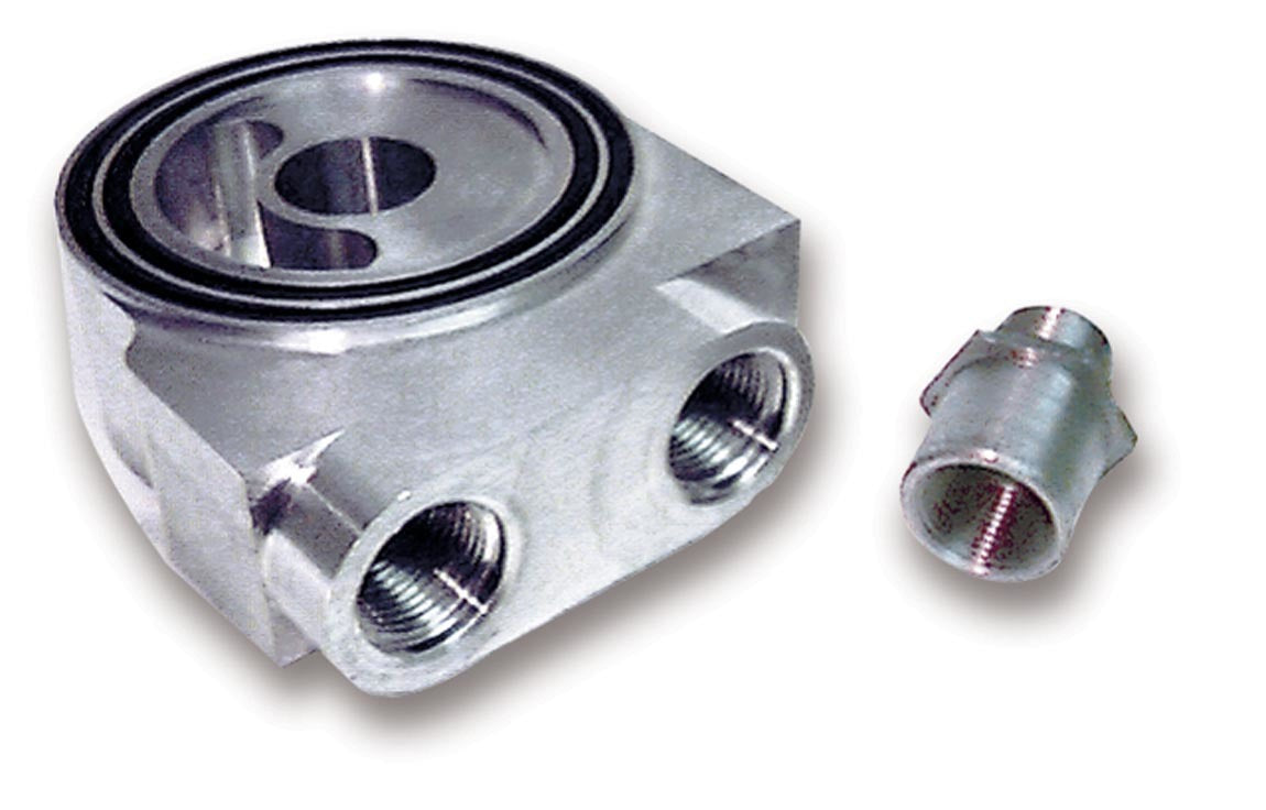 Earls 502ERL Oil Thermostat Sandwich Adapter with 3/4-16 Inch Center Thread and Dual 10 AN Female O-Ring Ports
