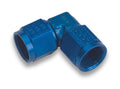 Earls 934108ERL 8 AN Female Swivel to Female Swivel 90 Degree Aluminum Adapter, Blue Anodized