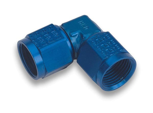 Earls 934108ERL 8 AN Female Swivel to Female Swivel 90 Degree Aluminum Adapter, Blue Anodized