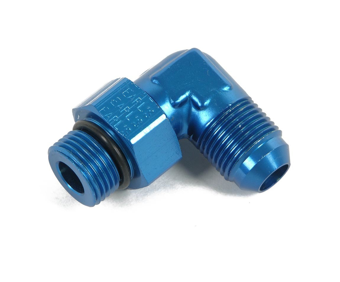 Earls #949006ERL 6AN Male to Male 90 Degree Swivel Fitting with O-Ring in Blue Anodized Aluminum