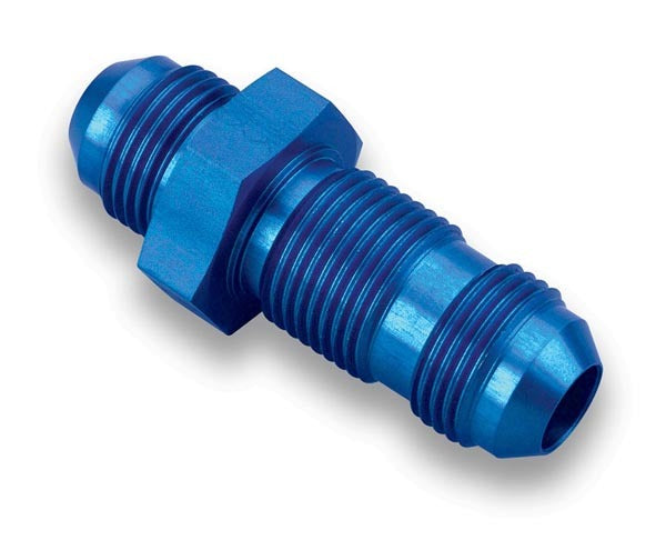 Earls 983203ERL #3 Straight Bulkhead Fitting, Aluminum, Blue Anodized, 3 AN Male to 3 AN Male