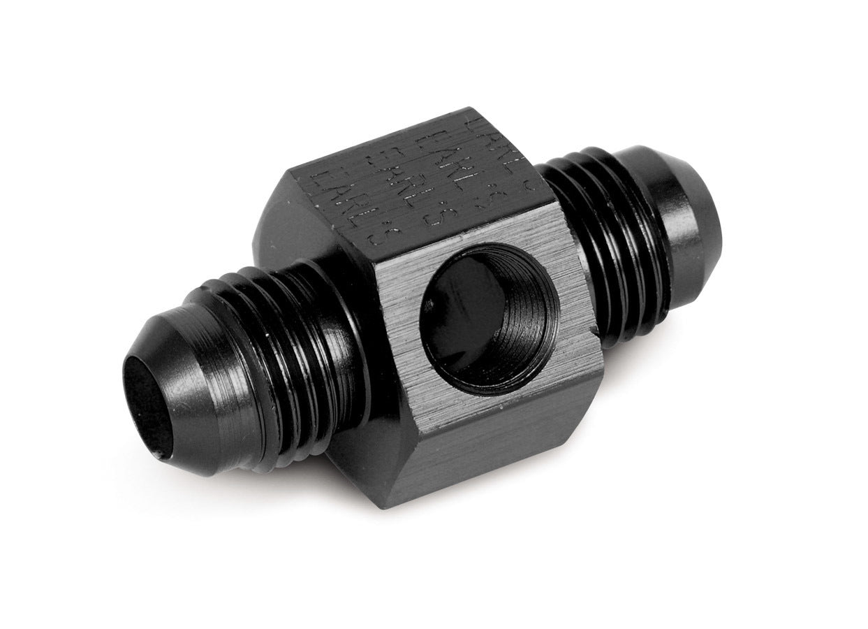 Earls AT100192ERL 6AN Gauge Adapter - Fuel Pressure Ano-Tuff, Straight, 6 AN Male to 6 AN Male, 1/8 Inch NPT Gauge Port, Aluminum Black Anodized