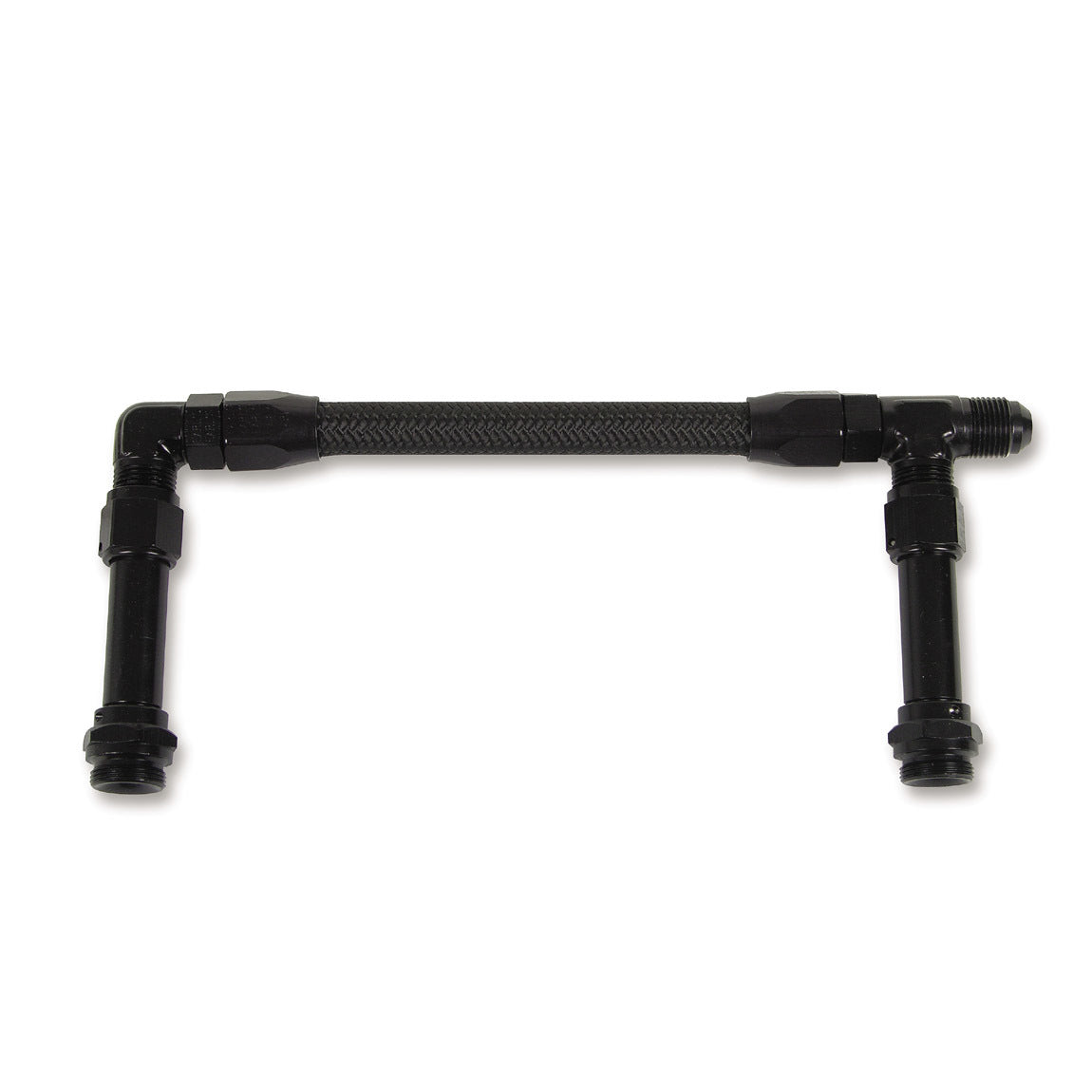 Earls AT101195ERL Carburetor Fuel Line with 6 AN Male Inlet and Dual 7/8-20 Male Outlets, Braided Nylon Hose, Black for Holley 4150 Series