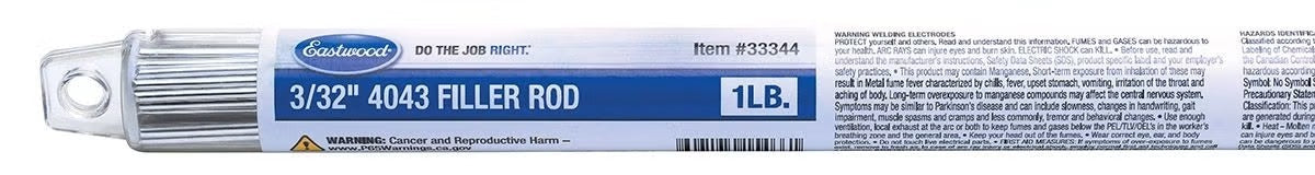 EASTWOOD 33344 TIG Filler Rod 4043 Aluminum 3/32 Inch 1 Pound Box