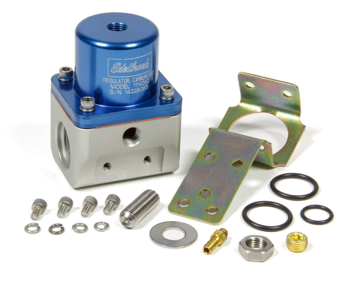 Edelbrock 174052 Fuel Pressure Regulator Bypass Style 180 GPH with 5 to 10 PSI Adjustment, Blue Aluminum