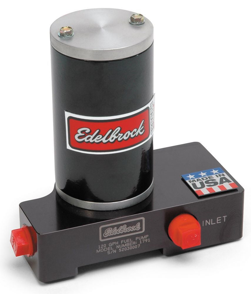 Edelbrock 1791 Electric Fuel Pump, 120 GPH, Quiet-Flo Series, Aluminum Body with Black Anodized Finish, 3/8 Inch NPT Female Ports