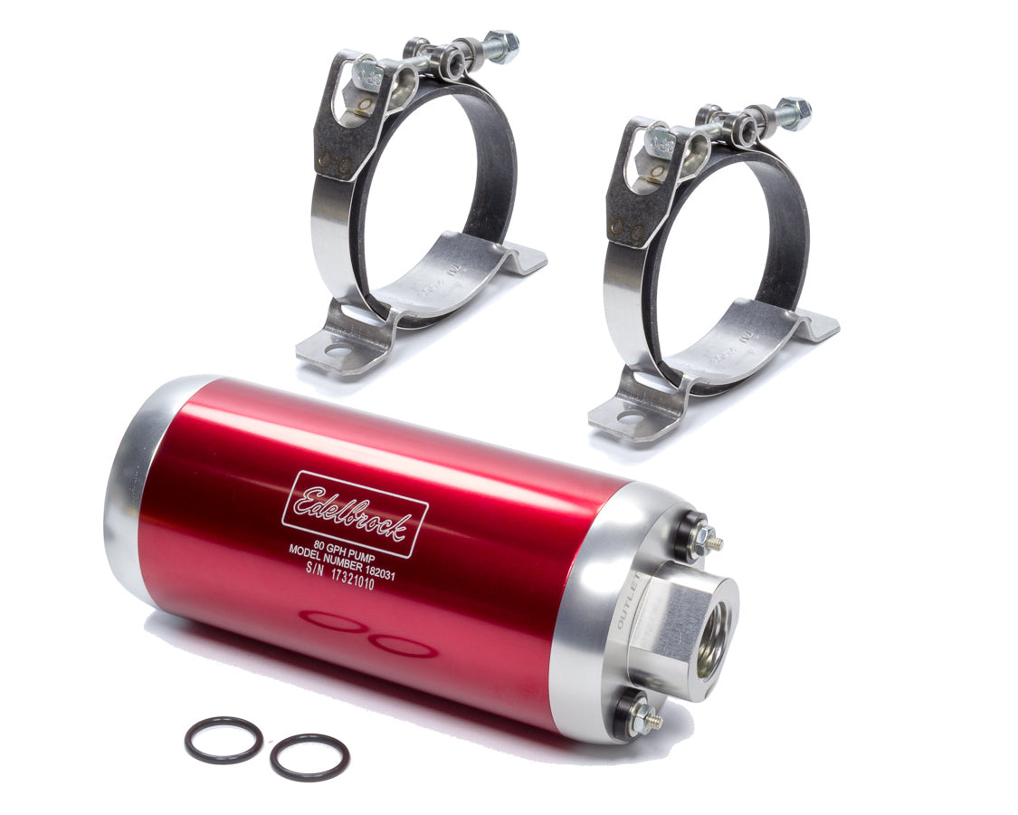 Edelbrock 182031 EFI Electric Fuel Pump, 80 GPH at 45 PSI, Red Anodized Aluminum