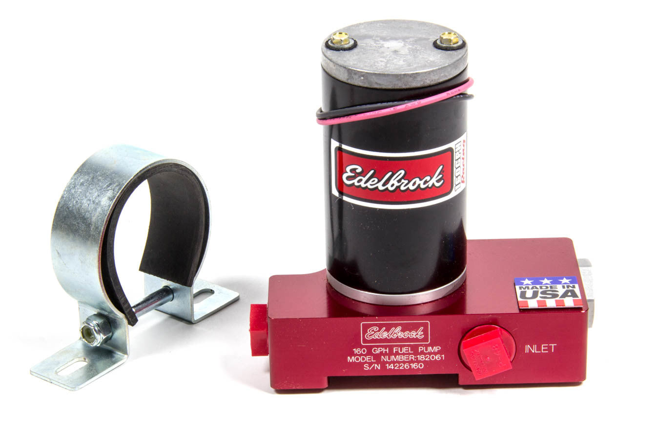 Edelbrock 182061 Quiet-Flo Electric Fuel Pump, 160 GPH at 12 PSI, Aluminum Red Anodized Finish, 1/2 Inch NPT Connections for Gasoline Vehicles