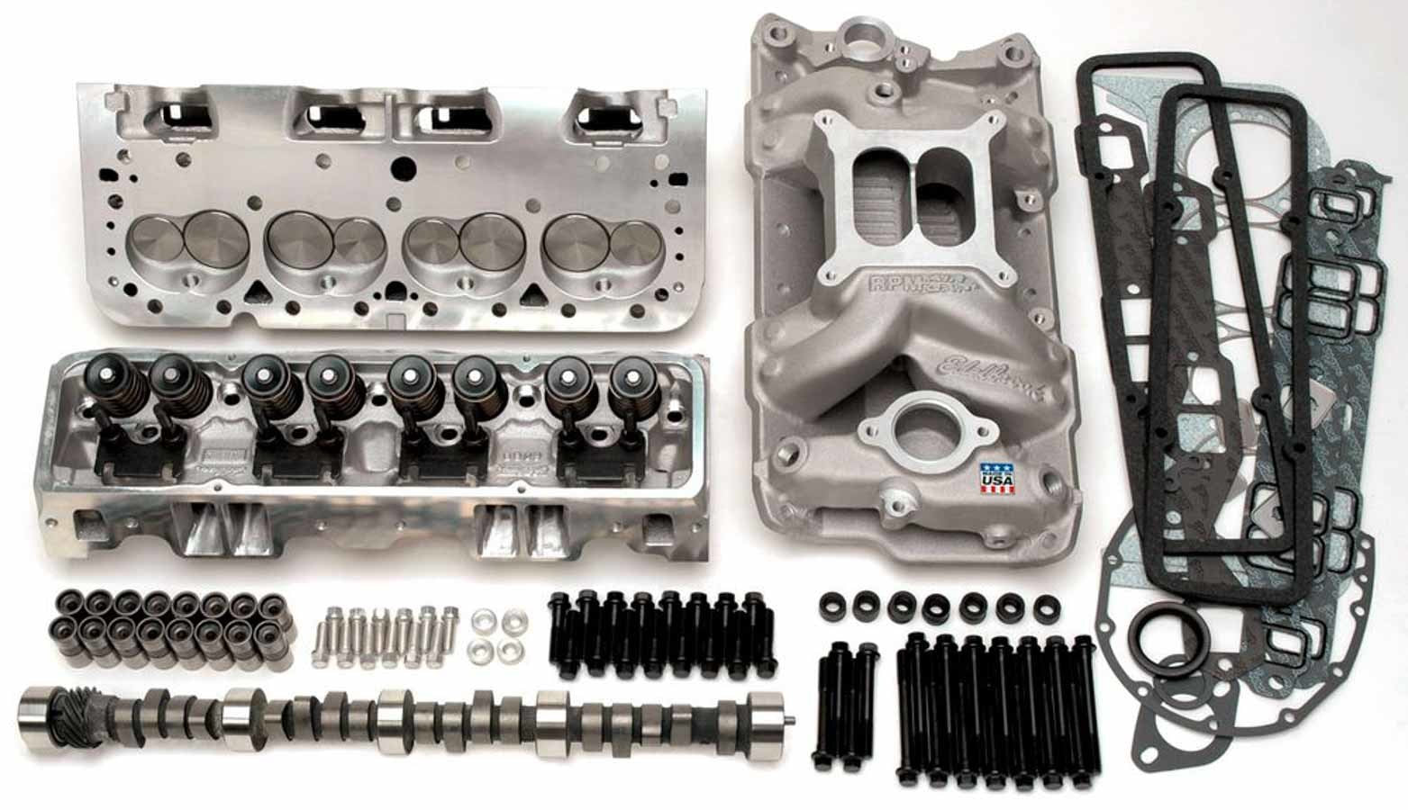 Edelbrock 2098 Small Block Chevy Power Package Top End Kit with Aluminum Cylinder Heads and Intake Manifold