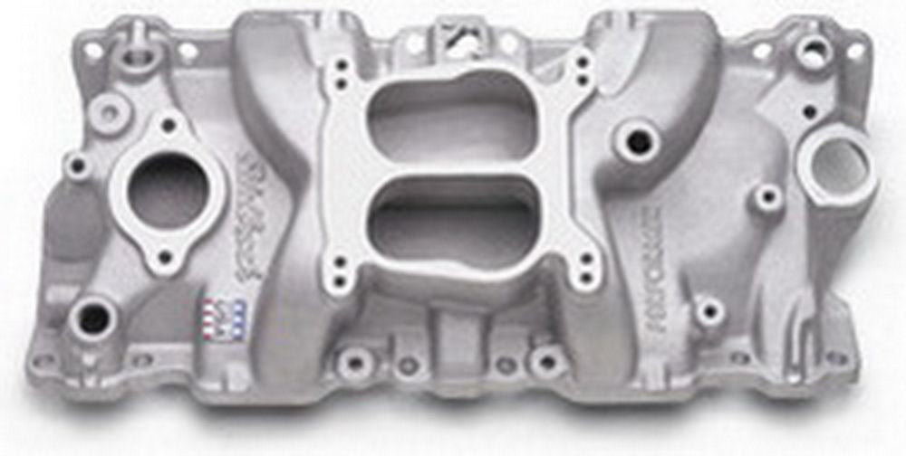 Edelbrock SBC Performer Q-Jet Intake Manifold 262-400 Small Block Chevy Aluminum Spread/ Square Bore Dual Plane