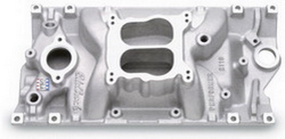 Edelbrock 2116 SBC Vortec Performer Intake Manifold for Small Block Chevy, Dual Plane, Aluminum, Natural Finish