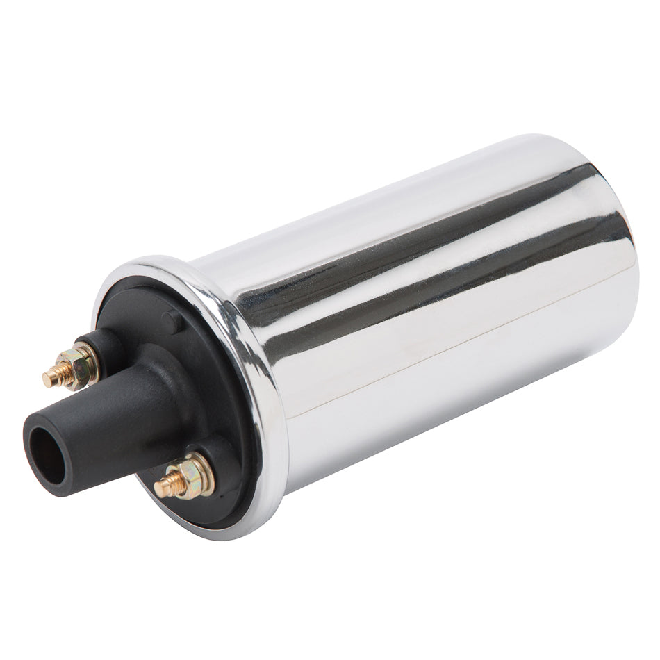 Edelbrock 22740 Max-Fire Ignition Coil Oil Filled with Female Socket, Chrome Finish, 0.45 Ohm Resistance