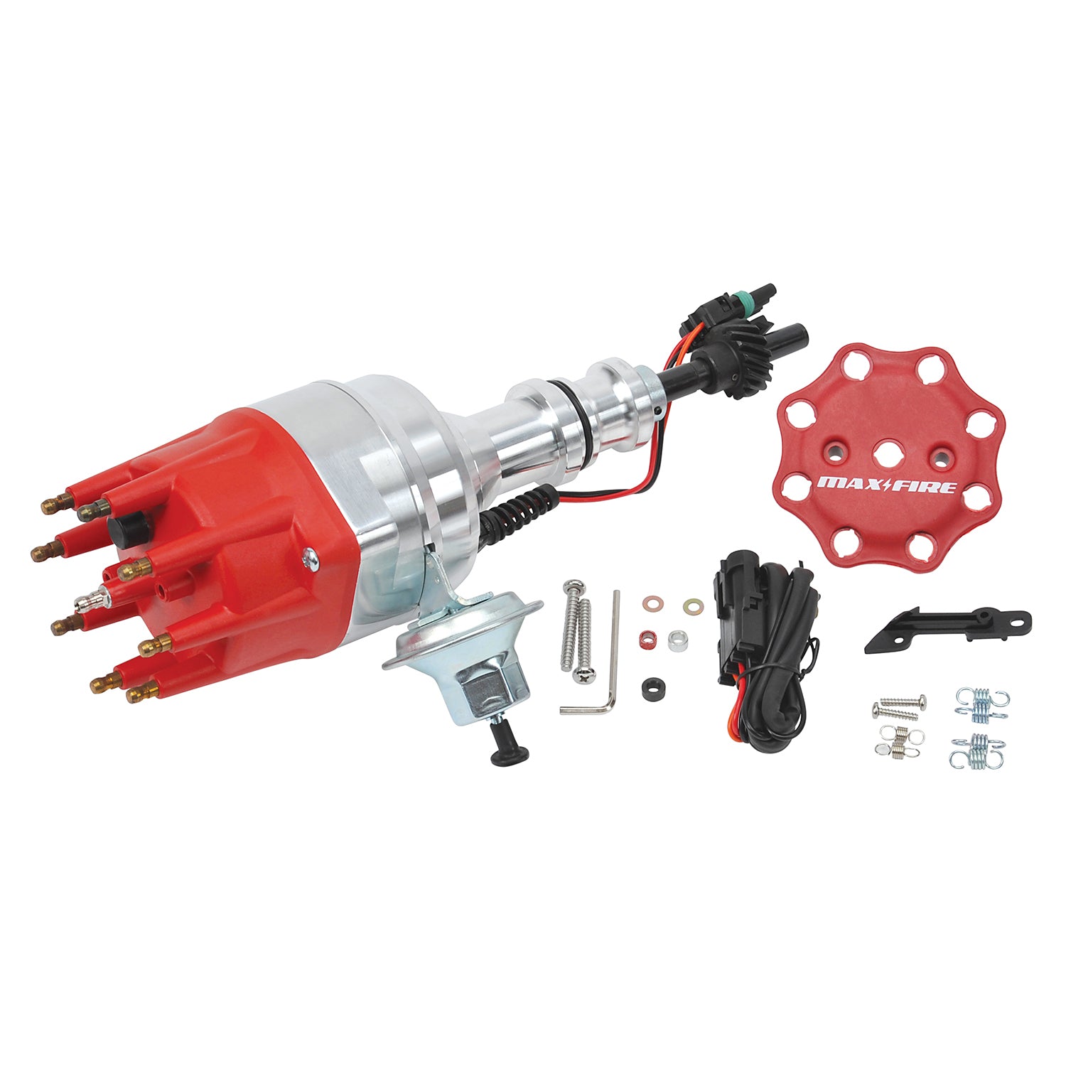 Edelbrock Max-Fire Distributor RTR SBF 260-302 with Magnetic Pickup, Mechanical and Vacuum Advance, HEI Style Terminal, Red Finish