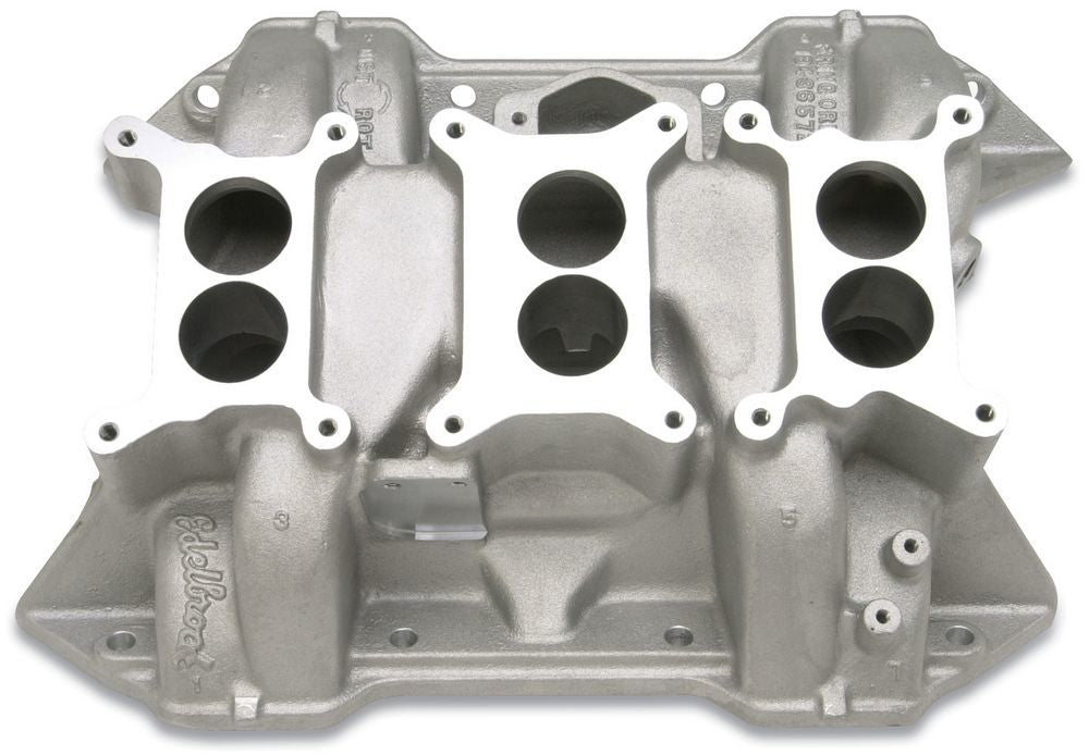 Edelbrock 2475 Mopar CH-6B 6-Pack Intake Manifold for RB Engines, Aluminum, Natural Finish