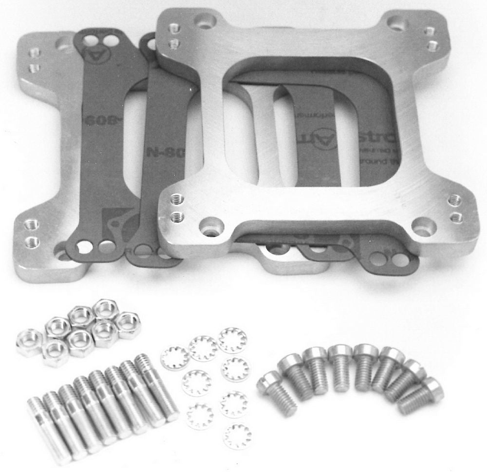 Edelbrock 2694 Carburetor Adapter for Dual Carb Square Bore in-Line to Sideways Aluminum Kit