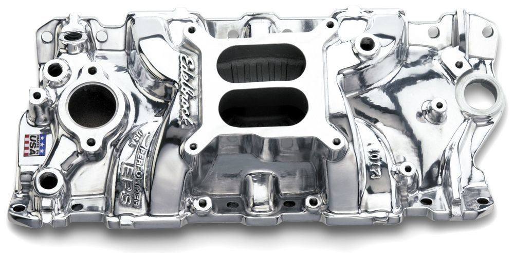 Edelbrock SBC Performer EPS Intake Manifold for Small Block Chevy, Square Bore, Dual Plane, Aluminum, Polished Finish