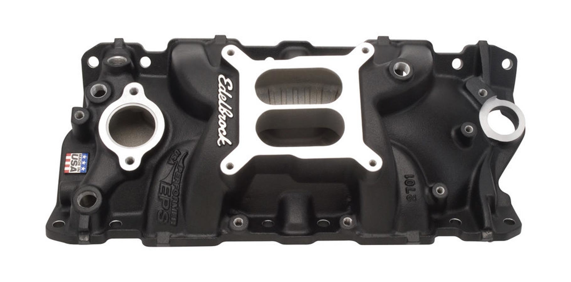 Edelbrock SBC Performer EPS Intake Manifold Square Bore Dual Plane Aluminum with Black Finish