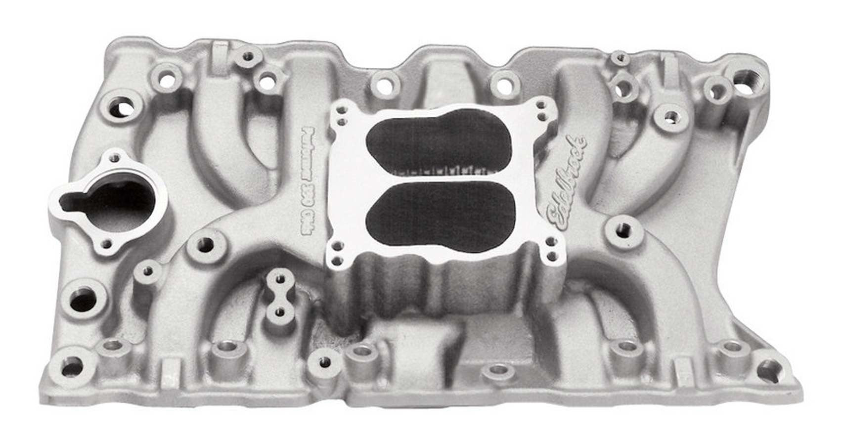 Edelbrock 2711 Olds Performer Intake Manifold for 350 V8 Engines, Dual Plane, Aluminum, Natural Finish