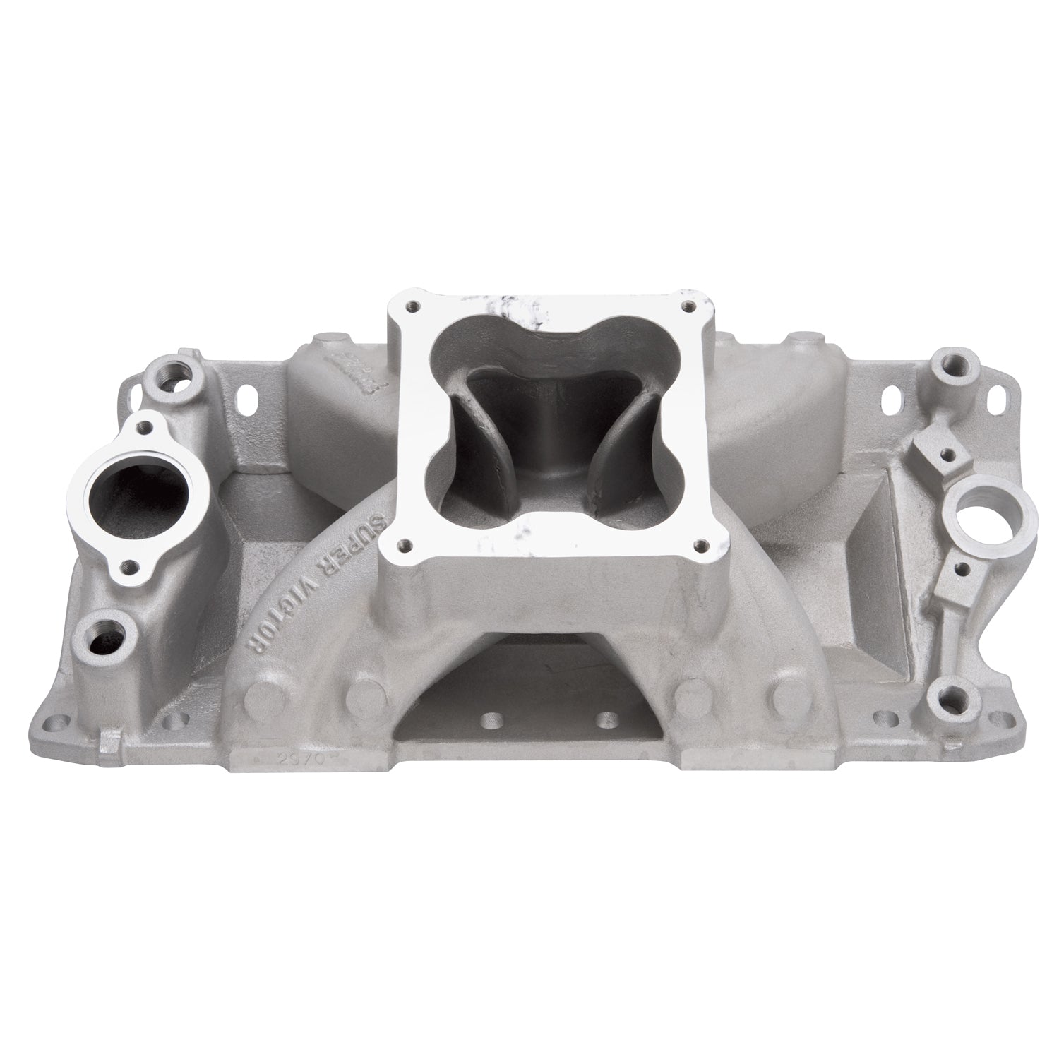 Edelbrock SBC Super Victor 2970 Intake Manifold - 23 Degree Dominator Flange, Single Plane, Aluminum, Natural Finish for Small Block Chevy
