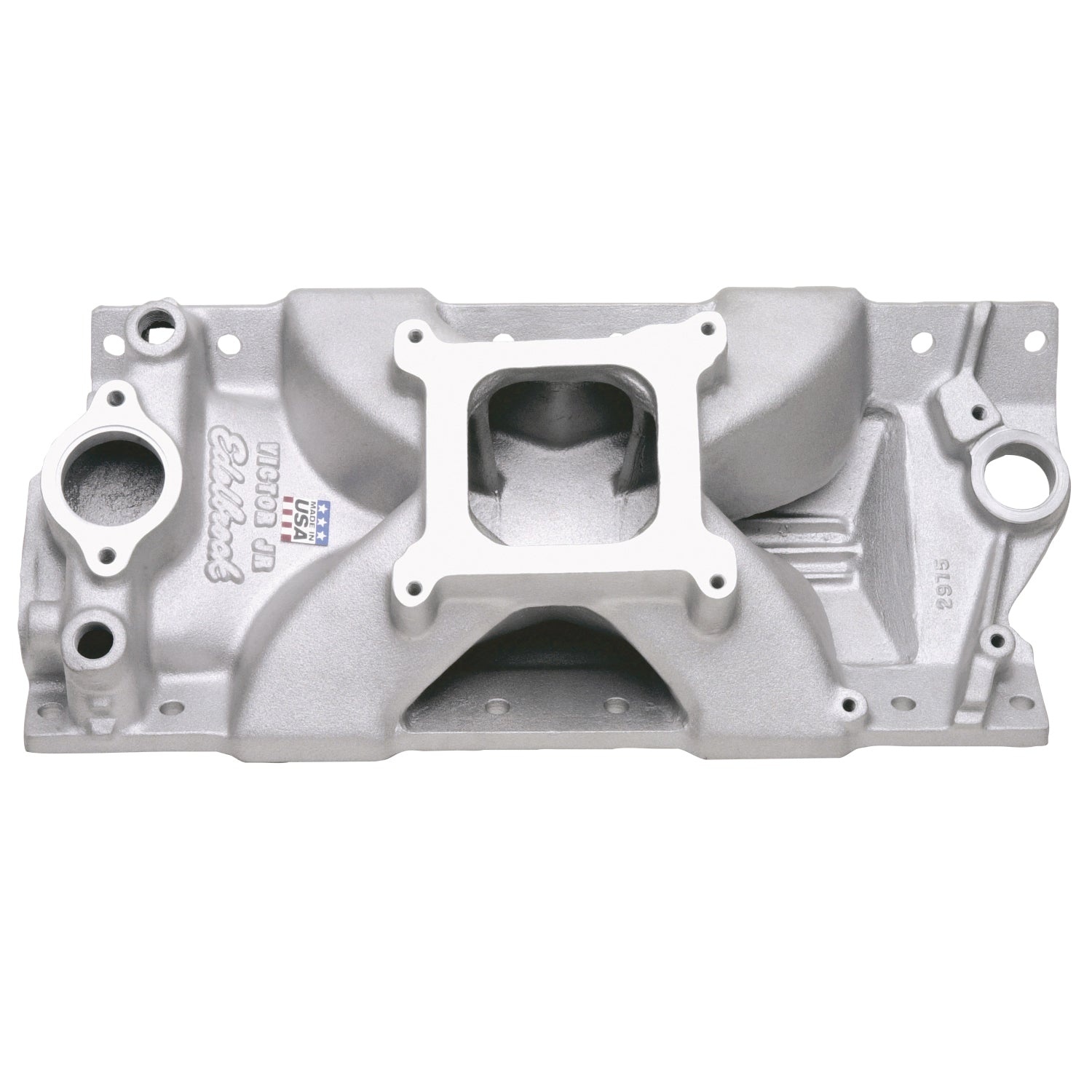 Edelbrock SBC Victor Jr. Intake Manifold 2975 for Small Block Chevrolet, 23 Degree, Square Bore, Single Plane, Aluminum, Natural Finish