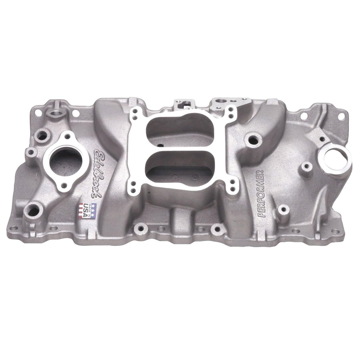 Edelbrock SBC Performer Manifold with EGR for Small Block Chevy, Dual Plane, Aluminum, Natural Finish