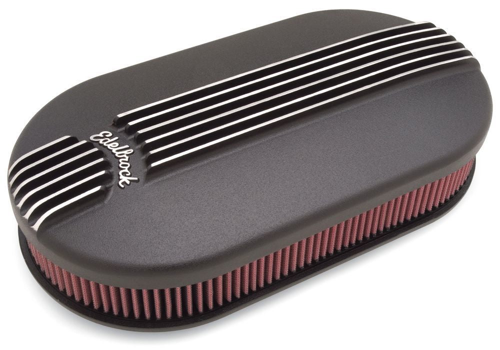 Edelbrock 41193 Billet Aluminum Dual Carb Air Cleaner Assembly Large Oval Black