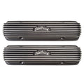 Edelbrock 41303 Pontiac Classic Series Valve Cover with Finned Design and Black Powder Coat Finish