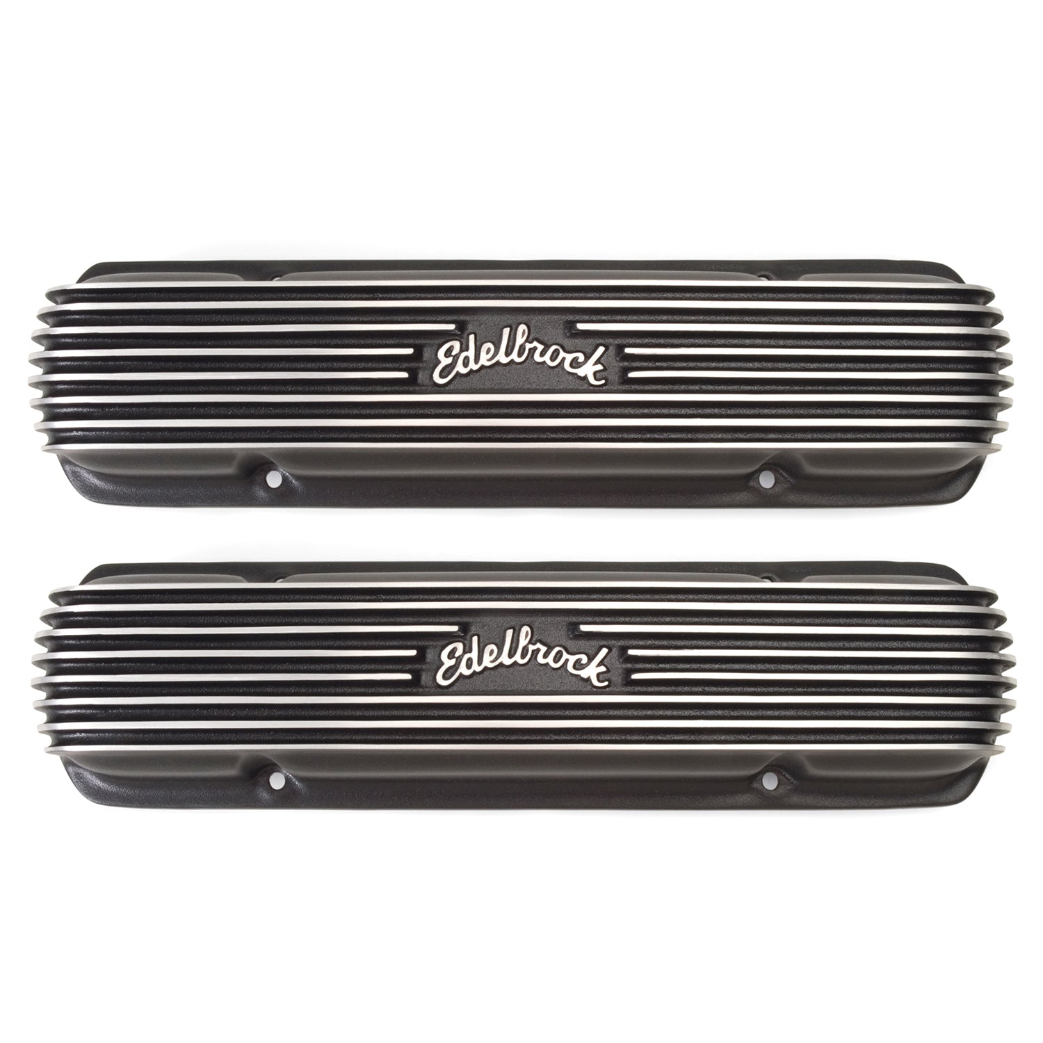 Edelbrock 41303 Pontiac Classic Series Valve Cover with Finned Design and Black Powder Coat Finish