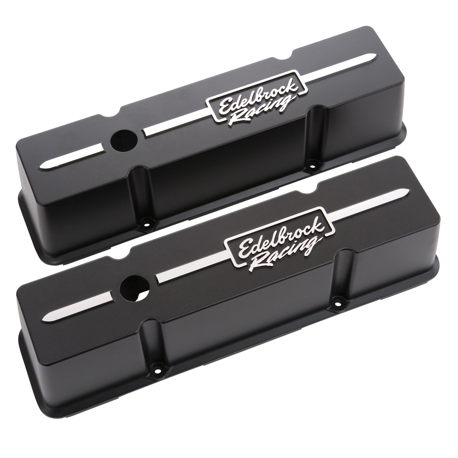 Edelbrock 41643 Valve Cover Kit Race Series SBC Tall with Breather Hole and Black Powder Coat Finish