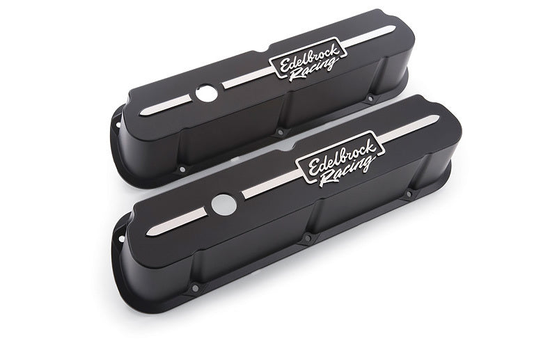 Edelbrock 41653 Race Series Tall Aluminum Valve Cover Kit for Small Block Ford, Black Powder Coat with Breather Hole