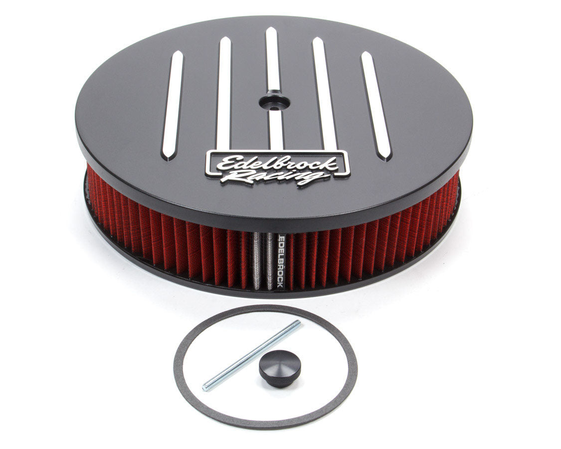 Edelbrock 41663 Race Series Air Cleaner Kit, 14 Inch Diameter, 3 Inch Element, Black Powder Coat Finishing