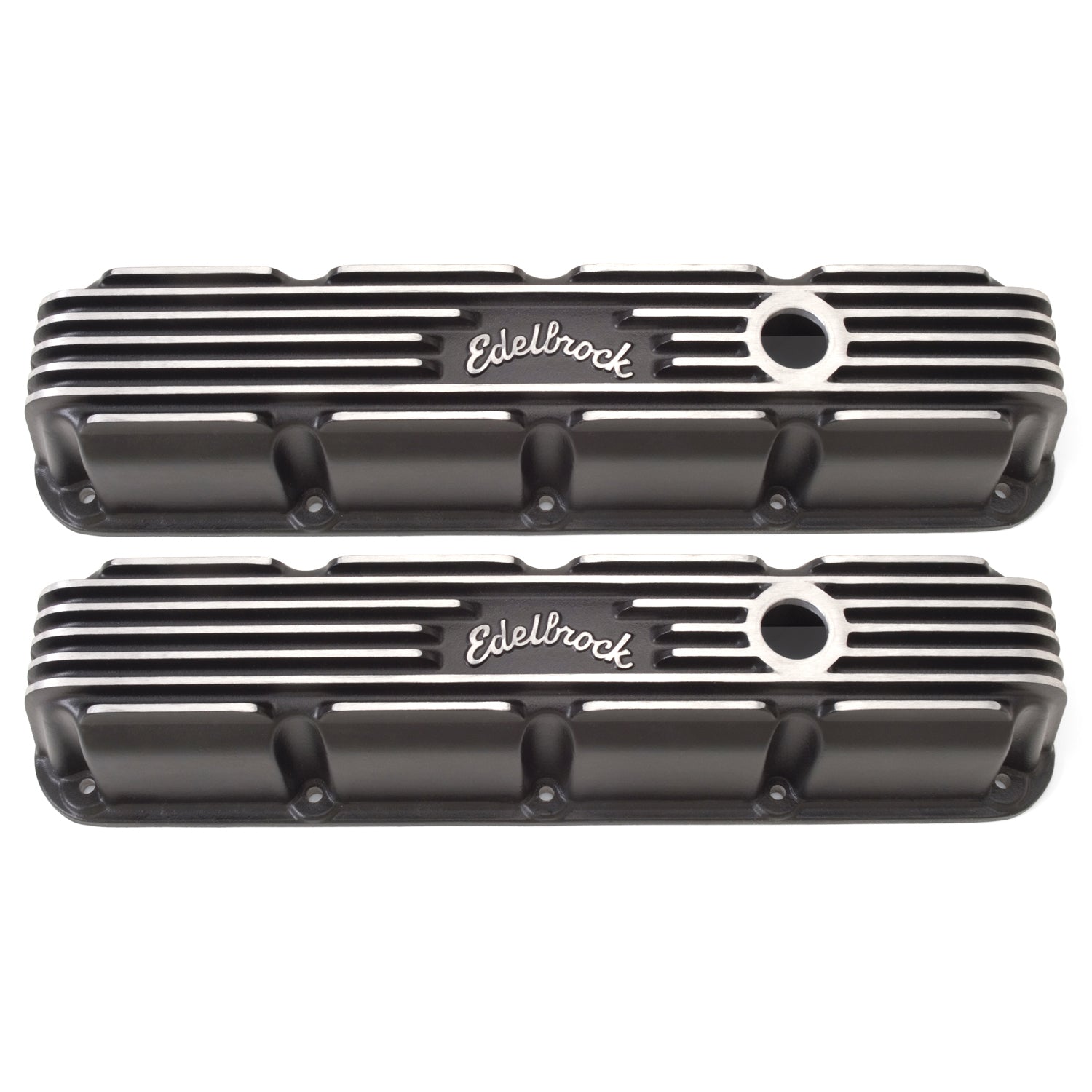 Edelbrock 41773 SBM Classic Finned Valve Cover for Small Block Mopar, Black Powder Coat Aluminum