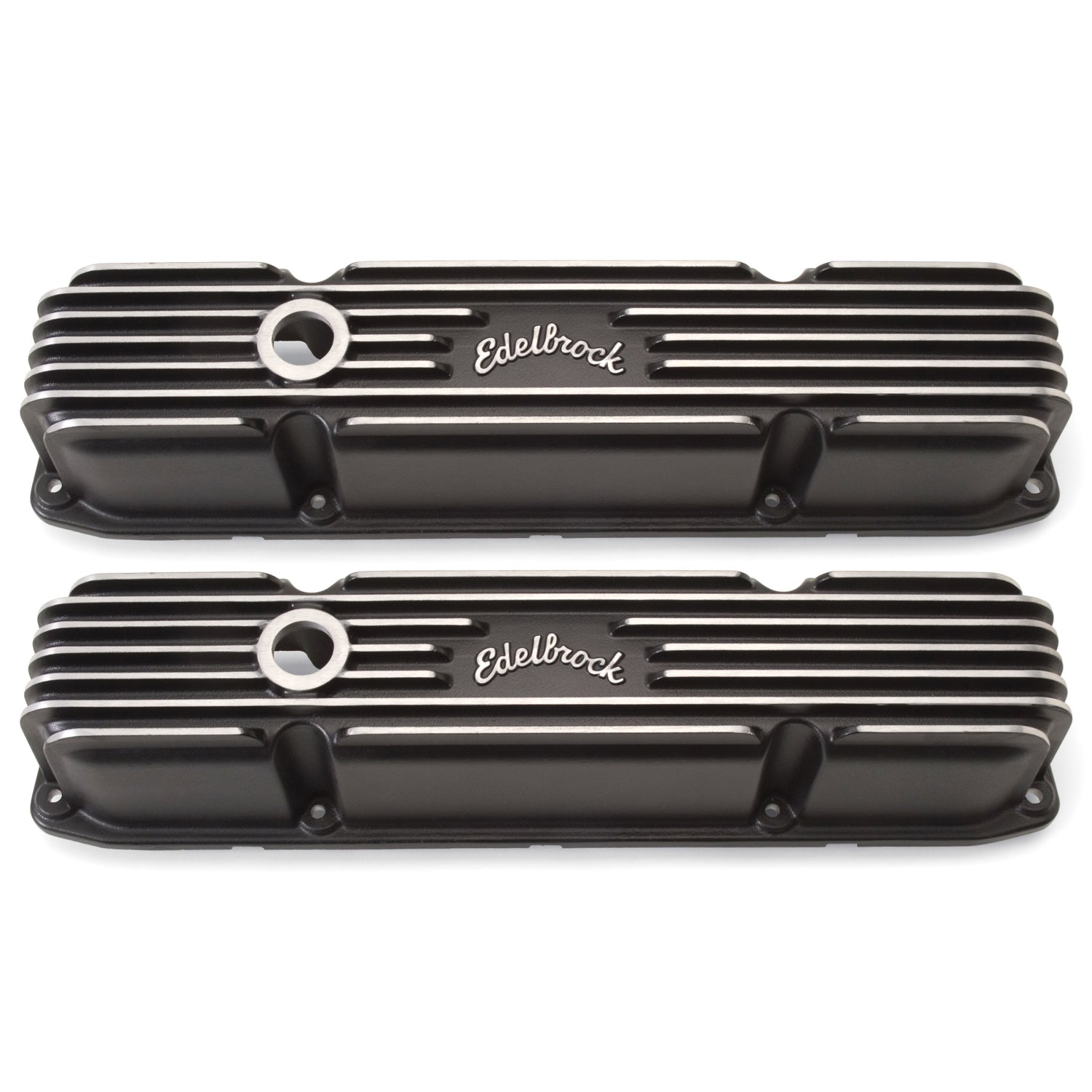 Edelbrock 41923 BBM Classic Finned Valve Cover for Mopar B / RB Engines, Tall with Fins and Breather Hole, Black Aluminum