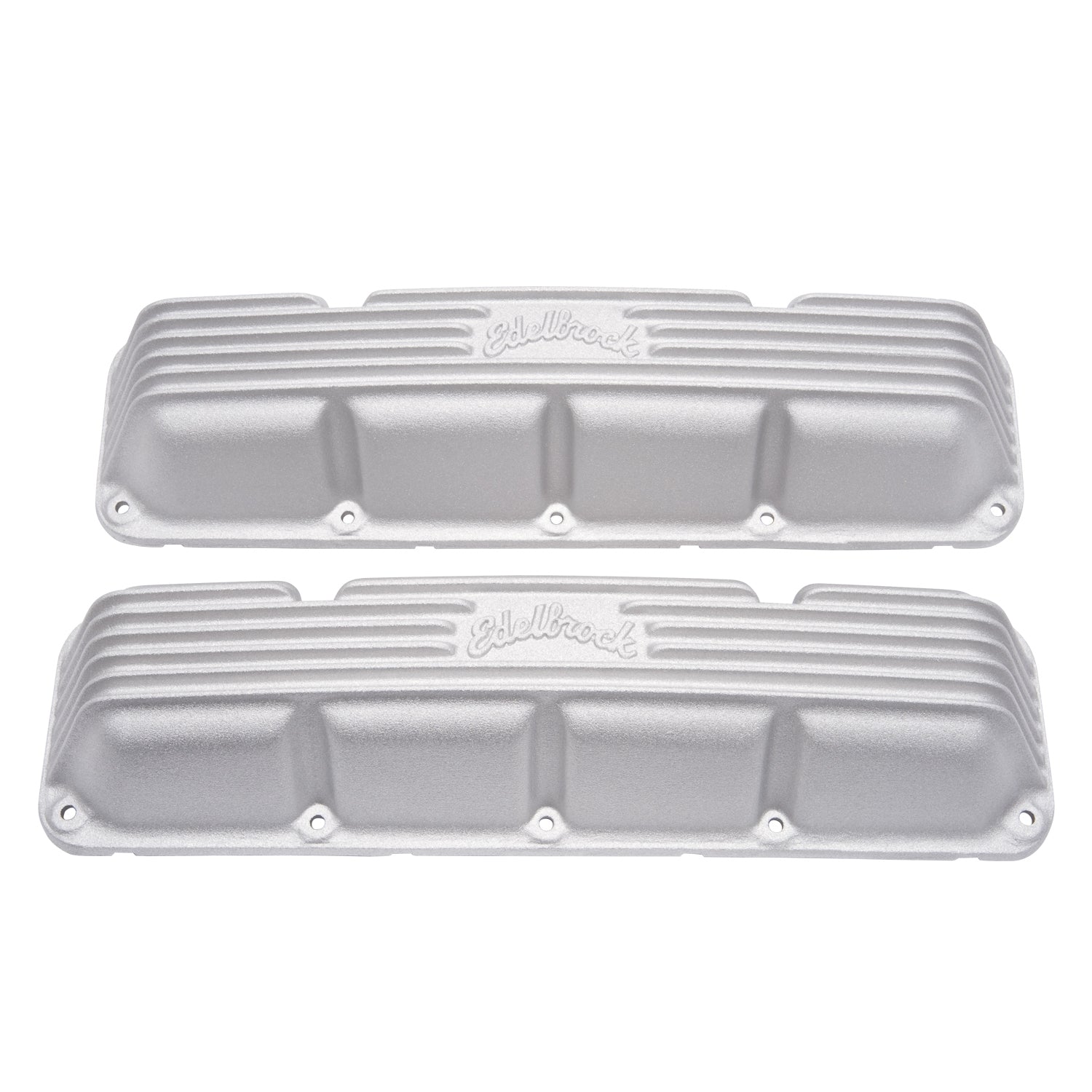 Edelbrock 41999 Valve Cover Kit for AMC and Jeep V8 Engines, Classic Finned Design with Breather Hole, Satin Aluminum