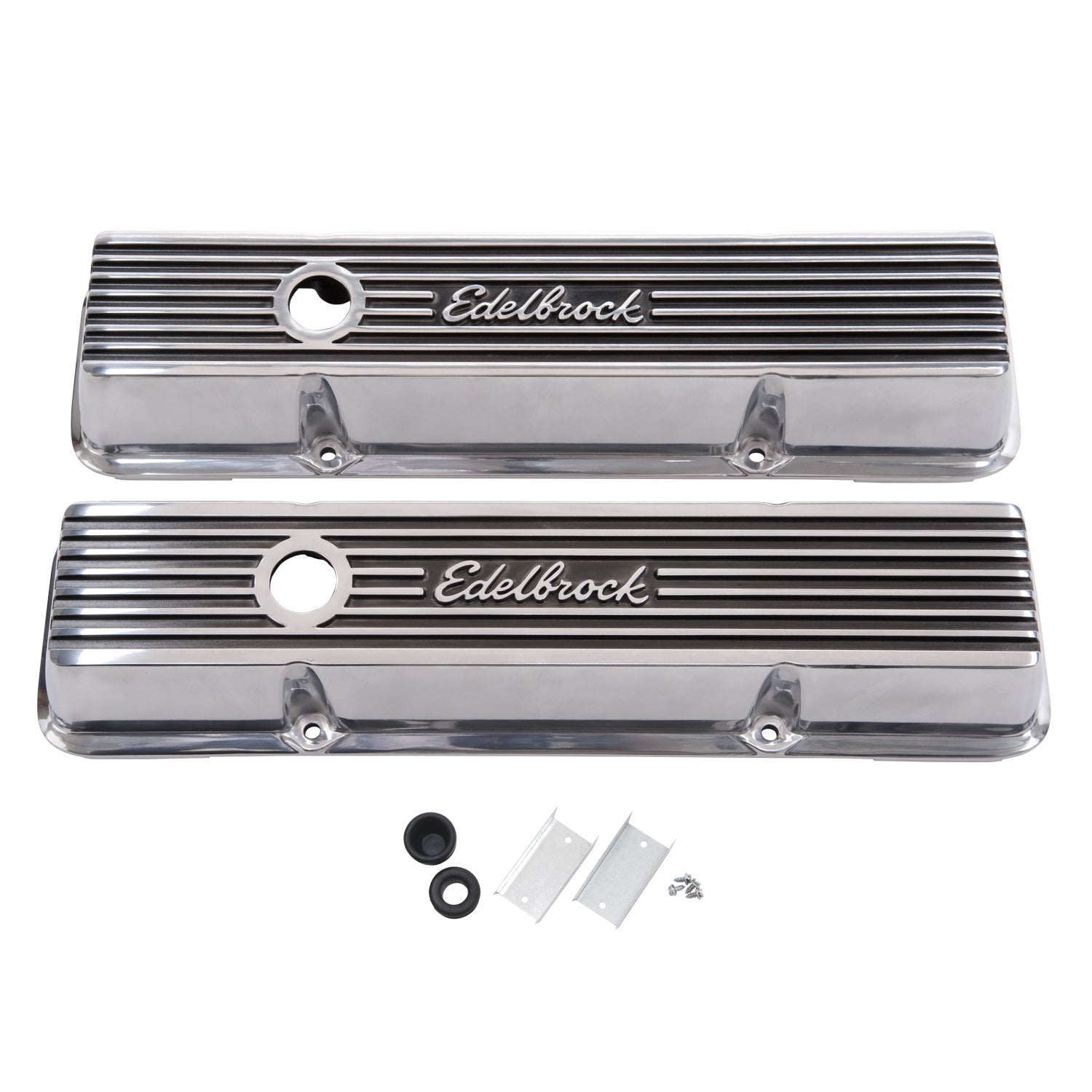 Edelbrock 4262 Valve Cover Kit Elite II Series SBC Short Finned Baffled Aluminum Polished Pair