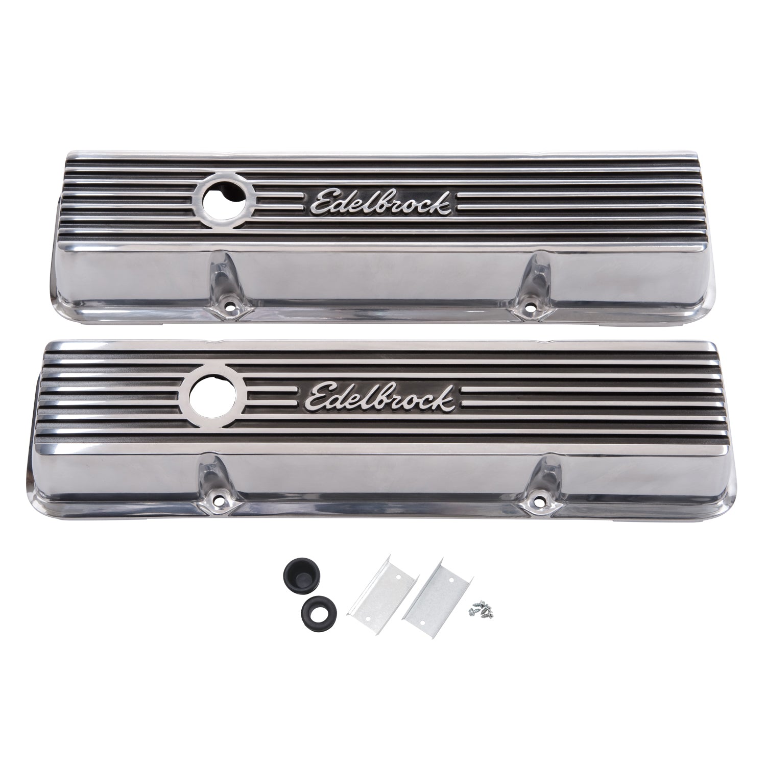 Edelbrock 4263 Elite II Series Tall Finned Aluminum Valve Cover Kit for Small Block Chevy