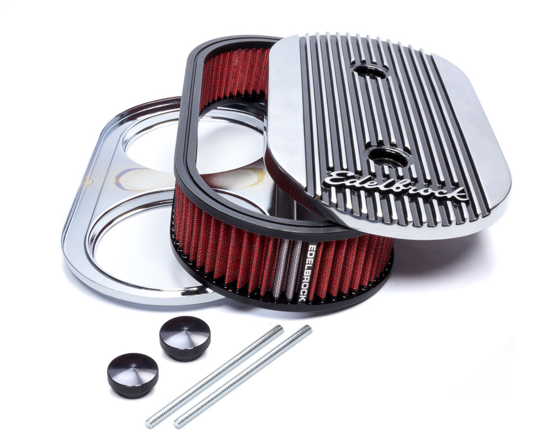 Edelbrock 4272 Elite II Series Oval Air Cleaner Assembly, 13.5 x 7 Inches, Aluminum, Polished and Black Finish