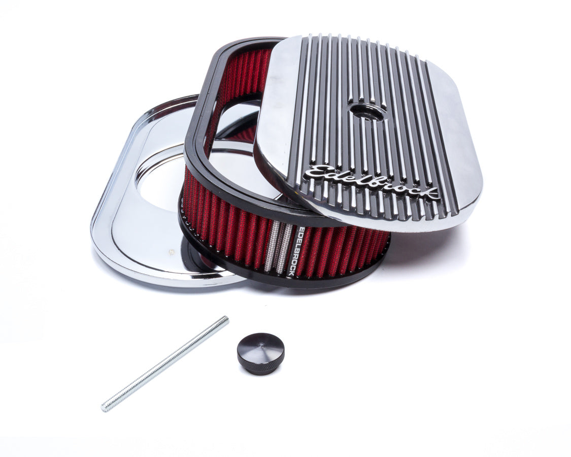 Edelbrock 4273 Elite II Series Oval Air Cleaner Assembly with 13.5 x 7 Inch Finned Aluminum Base and 2.5 Inch Element
