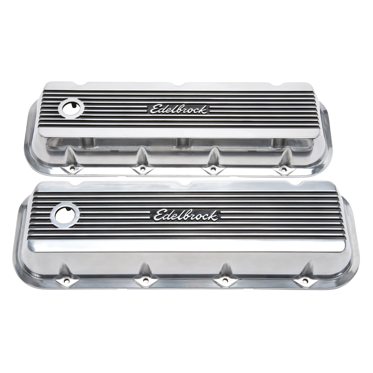 Edelbrock 4275 BBC Elite II Series Valve Cover Pair with Finned Aluminum Finish