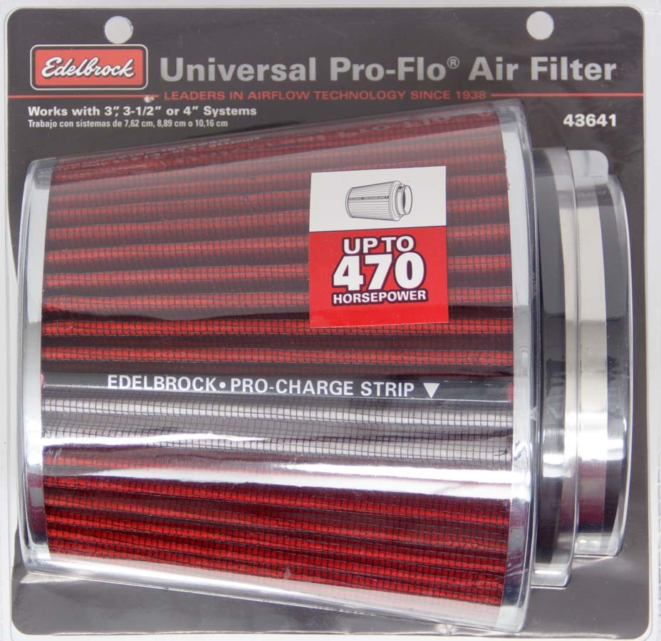 Edelbrock Pro-Flo Air Filter Cone 6.7 Inches Tall with Red Chrome Finish and Cotton Media