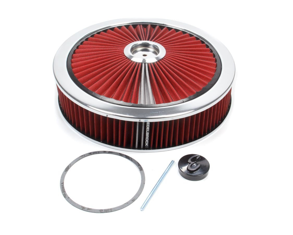 Edelbrock 43660 Pro-Flo 14-Inch Round Air Cleaner Kit with Red Cotton Filter and Aluminum Construction