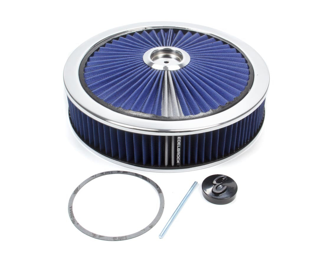 Edelbrock 43661 Pro-Flo Air Cleaner Assembly 14 Inch Diameter with Blue Cotton Filter and Aluminum Drop Base