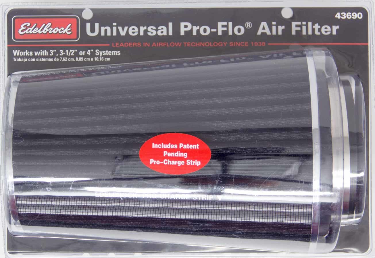 Edelbrock 43690 Pro-Flo Air Filter Cone, 10.5 Inches Tall, Black and Chrome Finish, 6 Inch Base Diameter