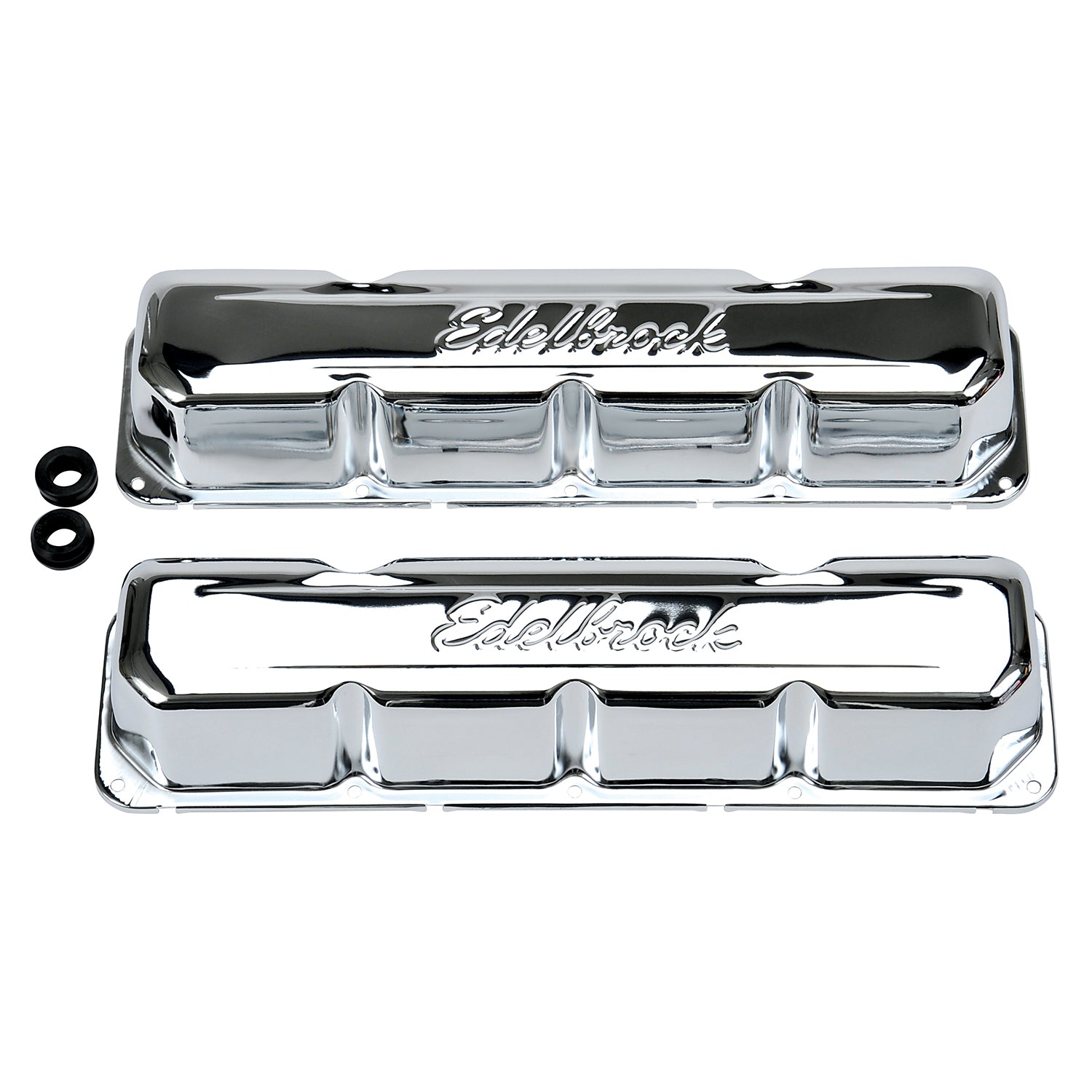 Edelbrock 4431 Signature Series Valve Cover for AMC V8 Engines, Chrome Steel, Short Design, Pair