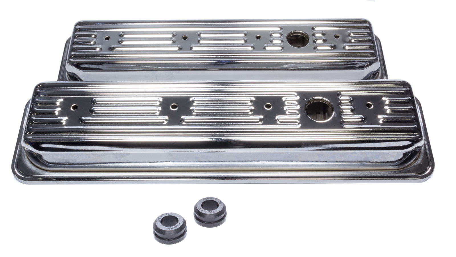 Edelbrock 4446 Signature Series Chrome Valve Cover Set for Small Block Chevy