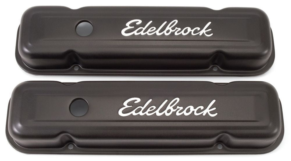 Edelbrock 4453 Signature Series Valve Cover Kit for Pontiac V8 Engines, Black Powder Coat Finish