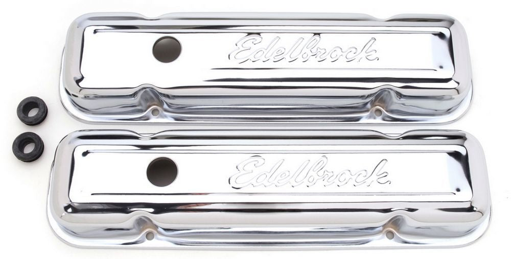 Edelbrock 4456 Signature Series Valve Cover for Pontiac V8 with Chrome Finish and Breather Hole