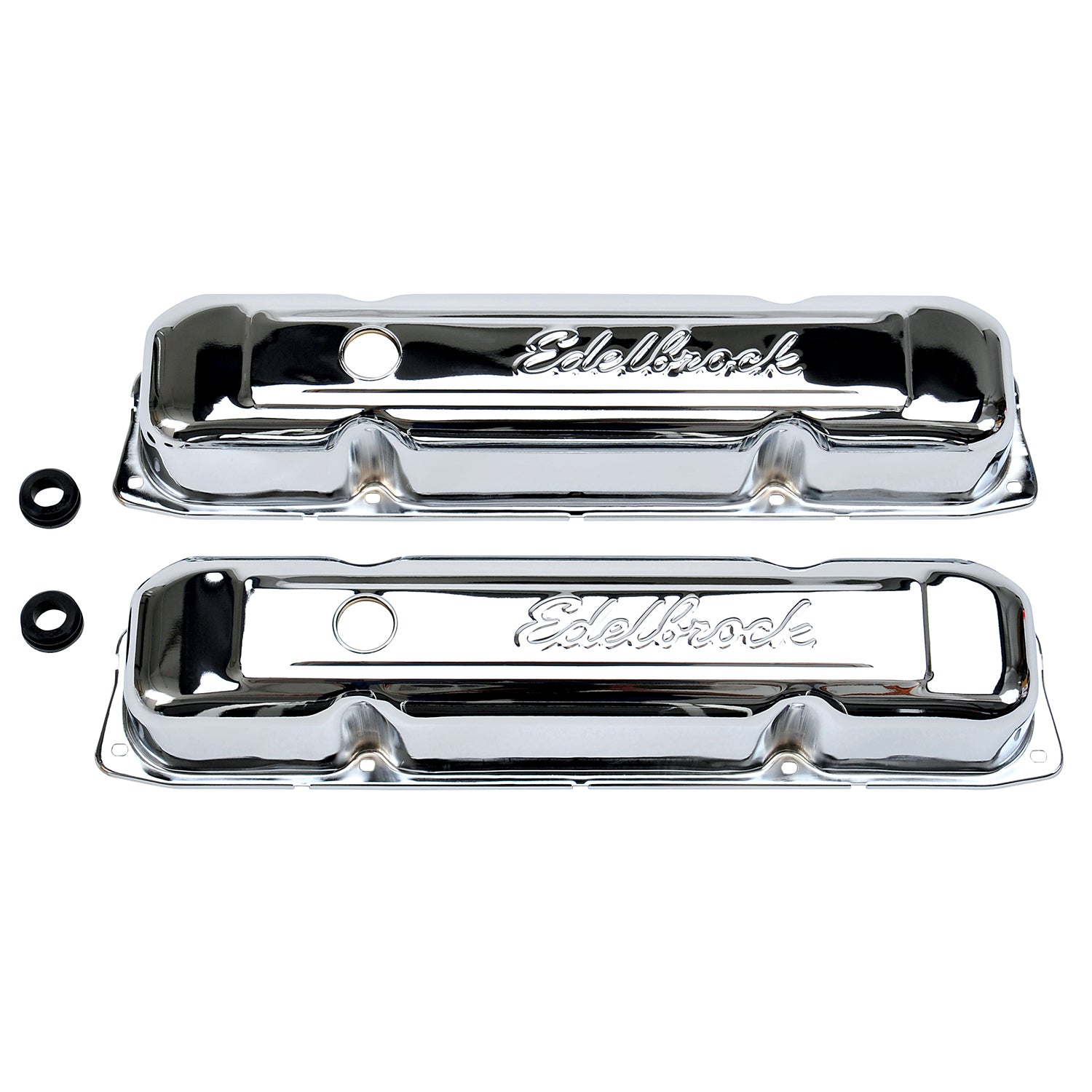 Edelbrock Signature Series Valve Cover for Mopar B / RB-Series, Short Baffled with Breather Hole and Grommets, Chrome Steel Pair