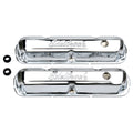 Edelbrock 4495 Signature Series Valve Cover for Small Block Mopar, Chrome Steel, Short Baffled Design with Breather Hole and Grommets