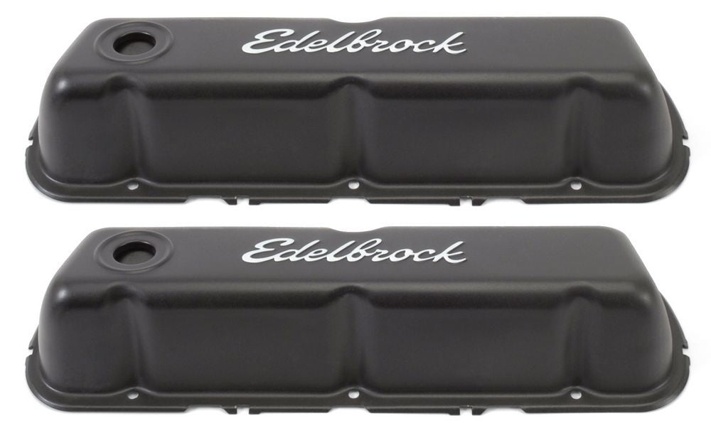Edelbrock 4603 Signature Series Tall Valve Cover Kit for Small Block Ford, Black Powder Coat